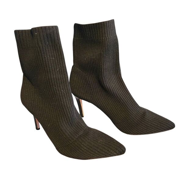 Catherine Malandrino Dnonito Black Pointed Toe Knit High Heel Booties Boots 7.5 - Picture 1 of 5